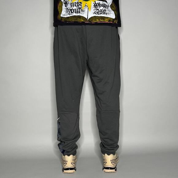 Nike Sweatpants Dark Grey Polyester Joggers White Swoosh Dri Fit - Picture 3 of 4